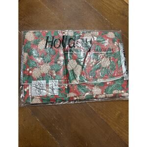 Vtg NOS Styled by Lisa Flannel Back Vinyl Holiday Holly Tablecloth 52x70 Oval